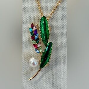 🌱🌈 Betsey Johnson Brooch & Necklace—Gold-Tone, Botanical, Colorful ✨